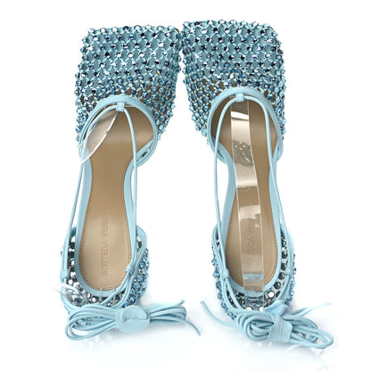 Bottega Veneta Mesh Nappa Crystal Embellished Sparkle Stretch Ankle Tie 90mm Sandals 40 Pale Blue 2 of 9