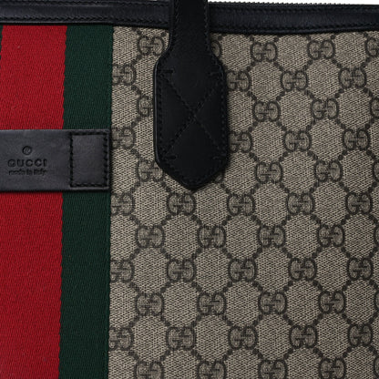 Gucci GG Supreme Monogram Web Medium Zippered Tote  Beige Black 6 of 7