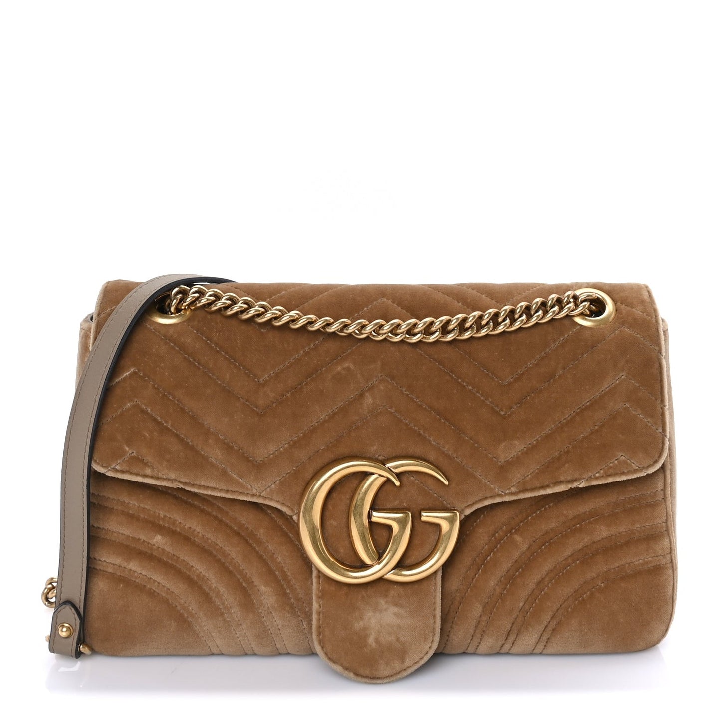 Velvet Matelasse Medium GG Marmont Shoulder Bag  Taupe