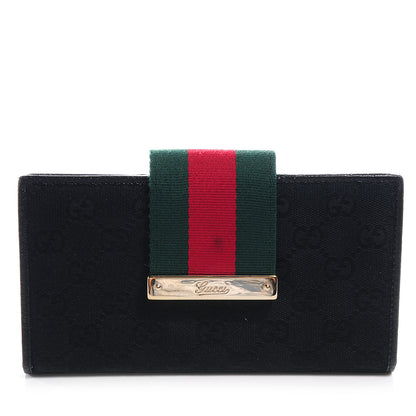 Gucci Monogram Calfskin Ladies Web Long Wallet Black 1 of 7