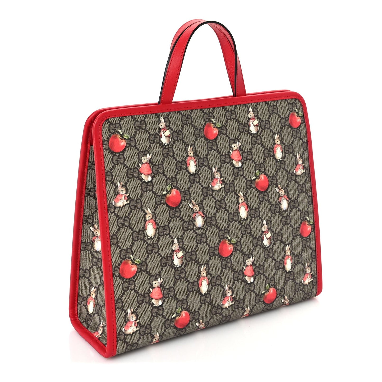 X Peter Rabbit GG Supreme Monogram Rabbit Apple Childrens Tote  Beige Ebony Multicolor Bright Hibiscus
