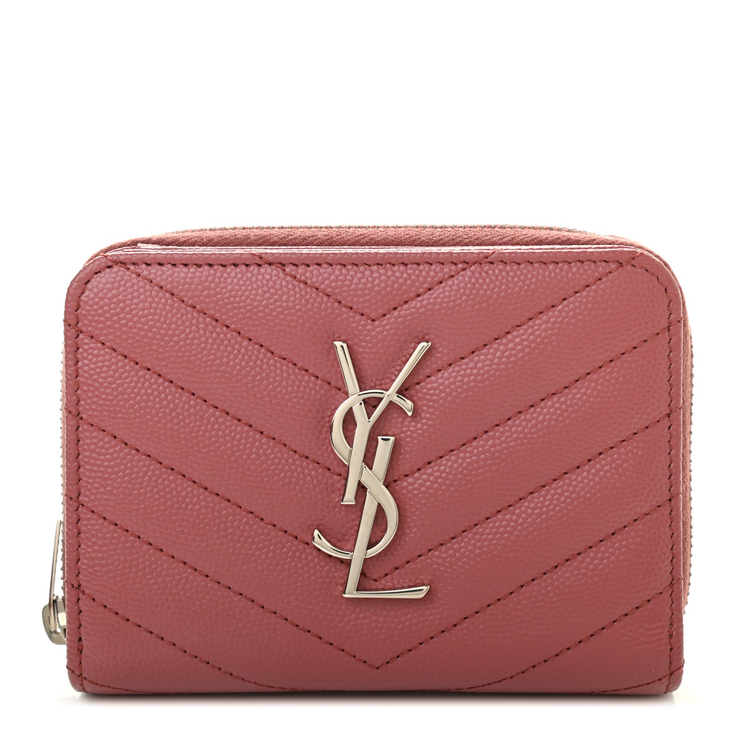 Grain De Poudre Matelasse Chevron Monogram Compact Zip Around Wallet Dark Rose