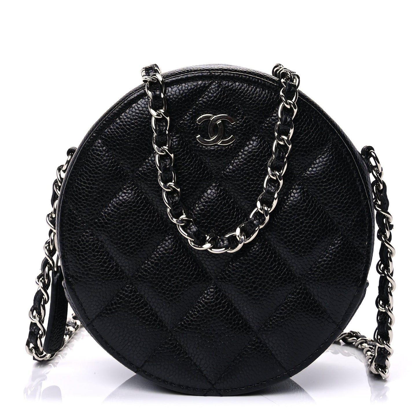 Caviar Quilted Round Clutch With Chain  Black