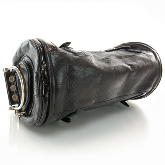 Leather Embossed Logo Satchel Black