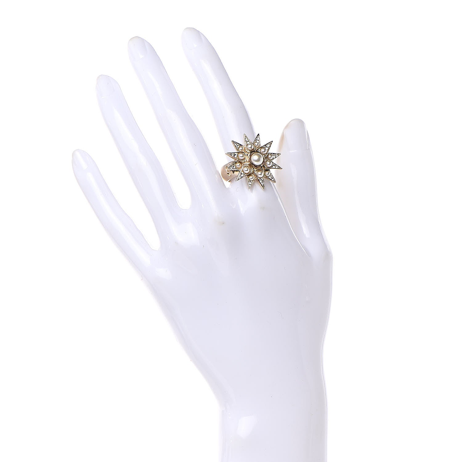 Chanel Crystal Pearl Star CC Ring 6.25 Gold 2 of 8