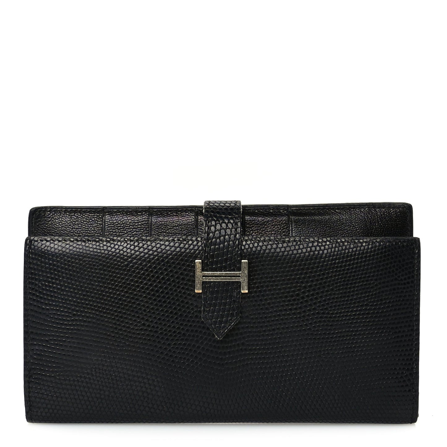 Lizard Varanus Niloticus Bearn Gusset Wallet Black