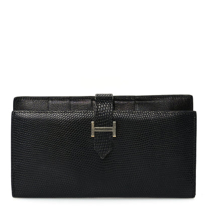 Hermes Lizard Varanus Niloticus Bearn Gusset Wallet Black 1 of 7