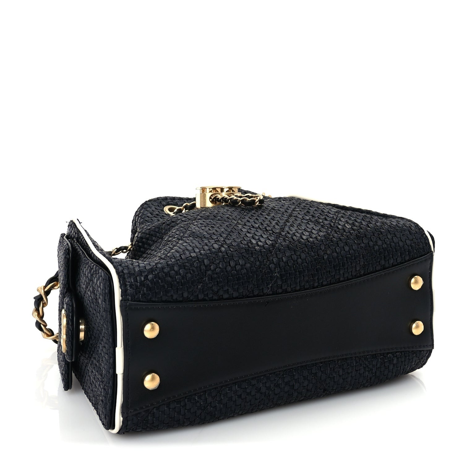 Chanel Braided Raffia Calfskin Quilted Mini  25 Handbag Black White 3 of 9