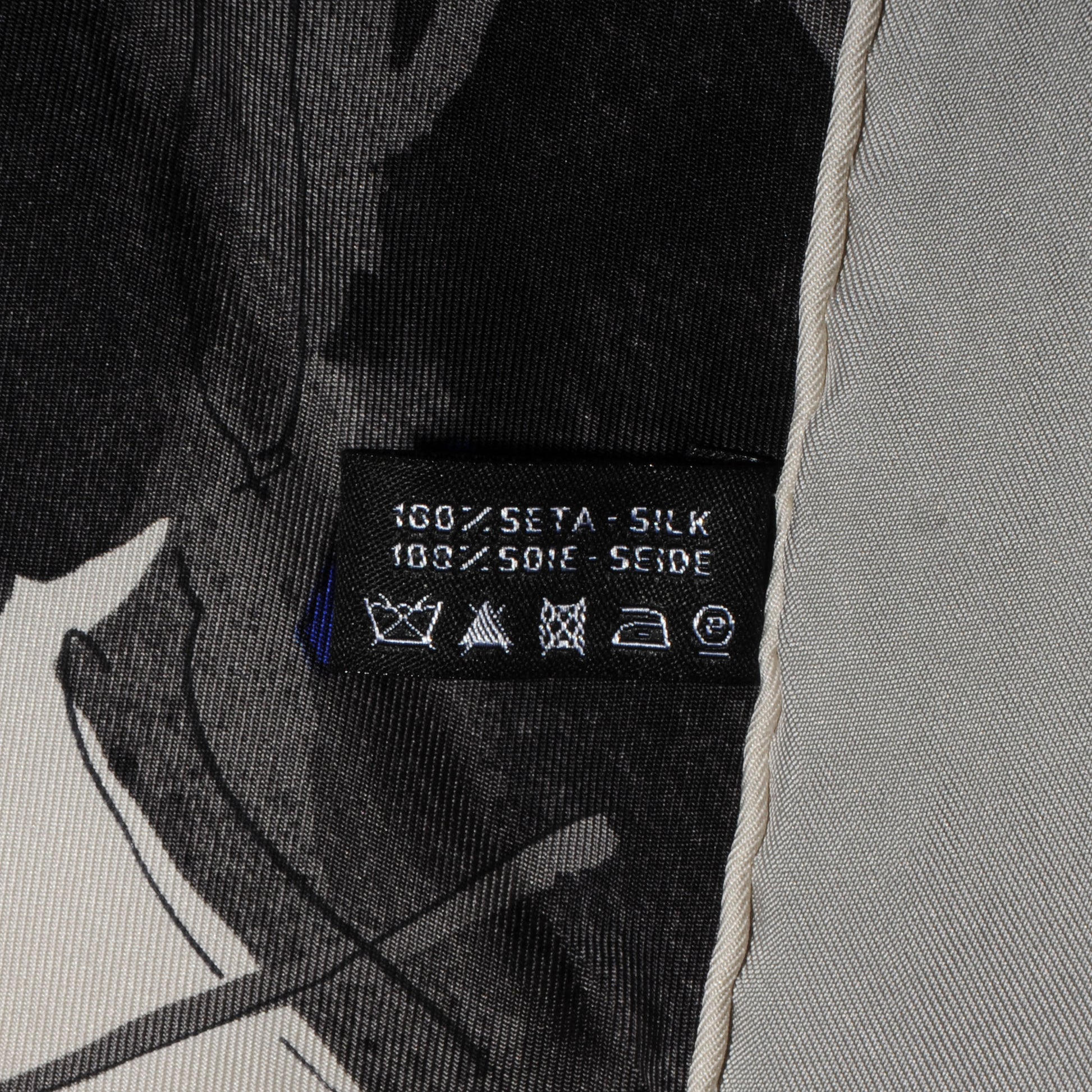 Chanel Silk Camellia Flower Scarf Black Grey 5 of 5