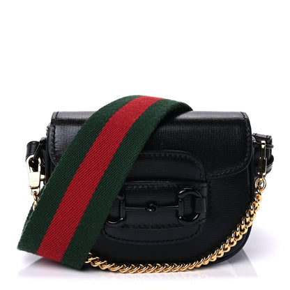 Gucci Azalea Calfskin Web Monochrome Horsebit 1955 Wallet On Strap  Black 1 of 9