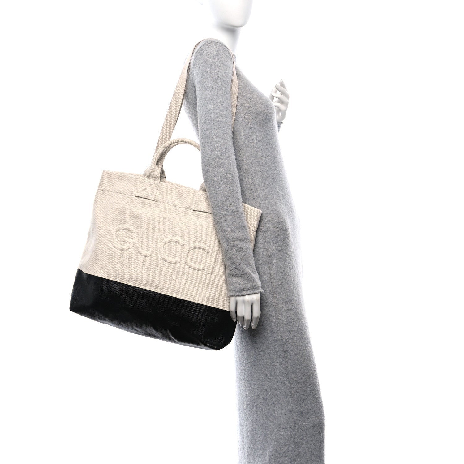 Gucci Canvas Logo Embossed Black Tote Beige 3 of 7