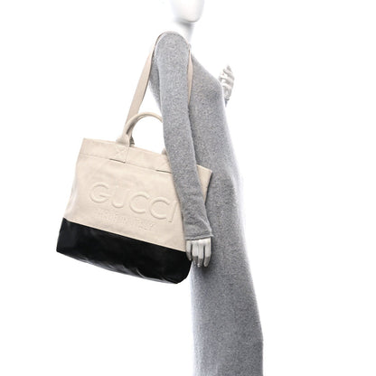 Gucci Canvas Logo Embossed Black Tote Beige 3 of 7