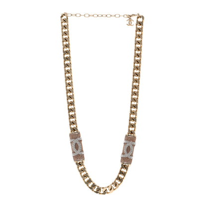 Chanel Crystal Strass CC Necklace Light Gold Pink 3 of 6