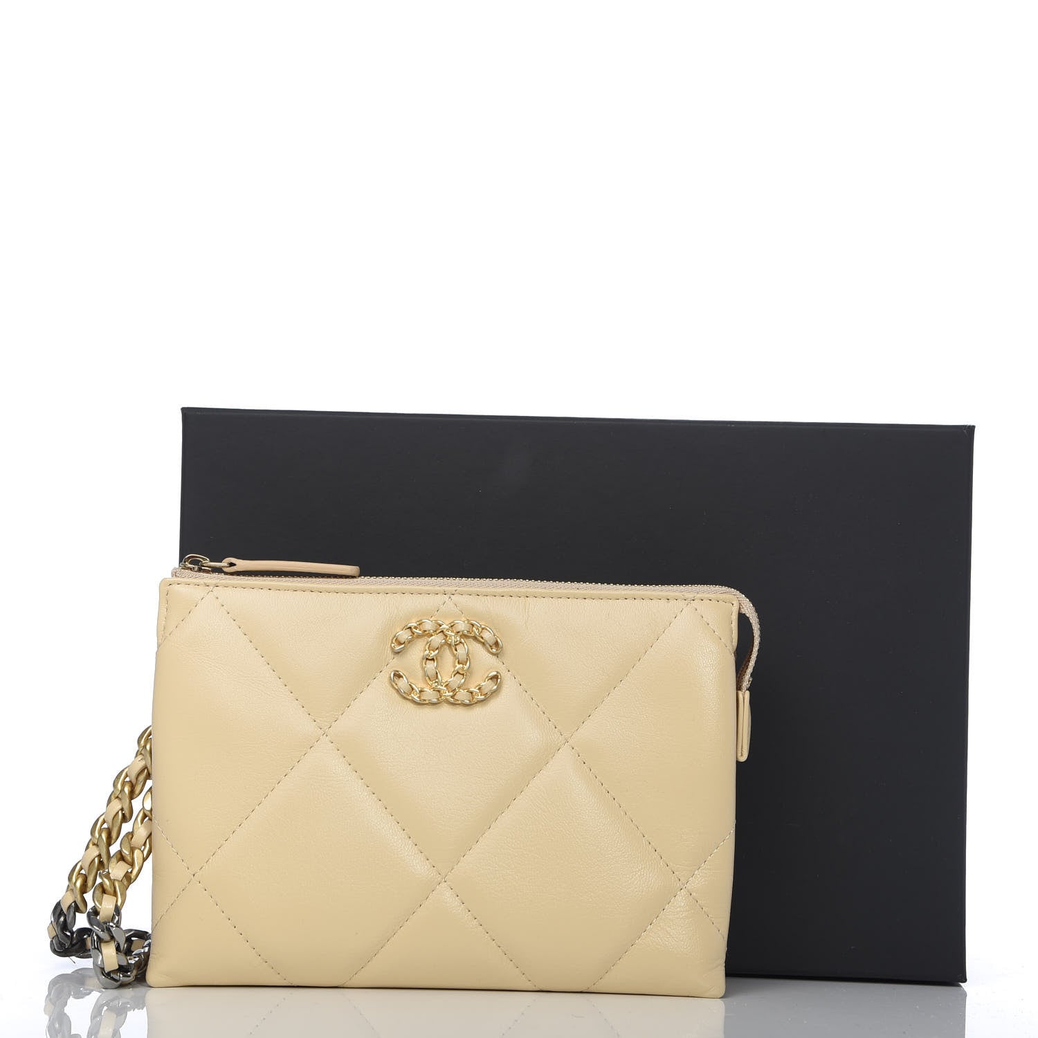 Chanel Shiny Goatskin Quilted 19 Small Pouch With Handle Beige 11 of 11