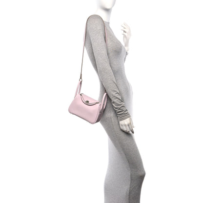 Hermes Taurillon Clemence Verso Mini Lindy 20 Mauve Pale Mushroom 2 of 11