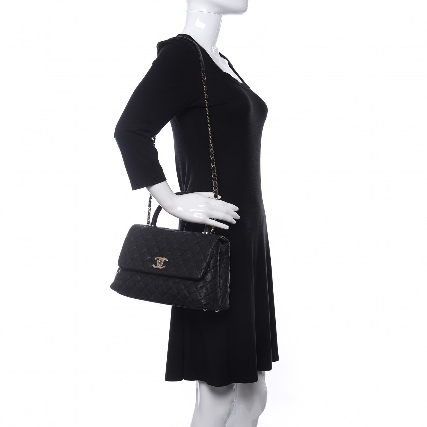 Caviar Quilted Small Coco Handle Flap Black