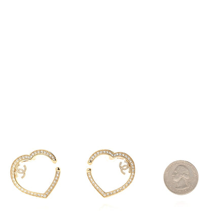 Chanel Metal Crystal CC Open Heart Earrings Gold 2 of 5
