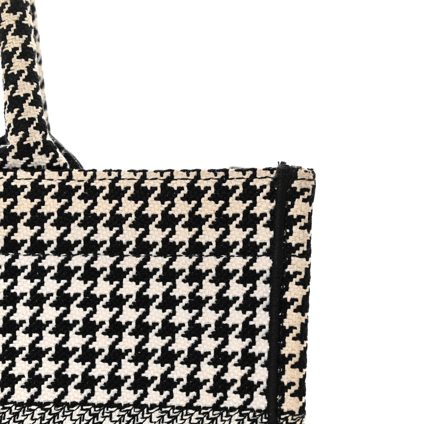 Canvas Houndstooth Embroidered Medium Book Tote Black White