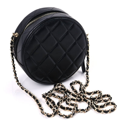 Chanel Lambskin Quilted Golden Plate Round Clutch With Chain Black 3 of 9