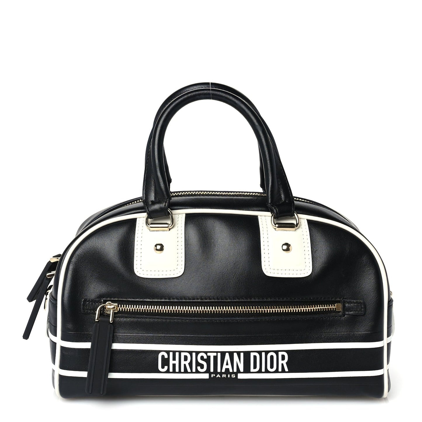 Calfskin Small Dior Vibe Zip Bowling Bag Black White