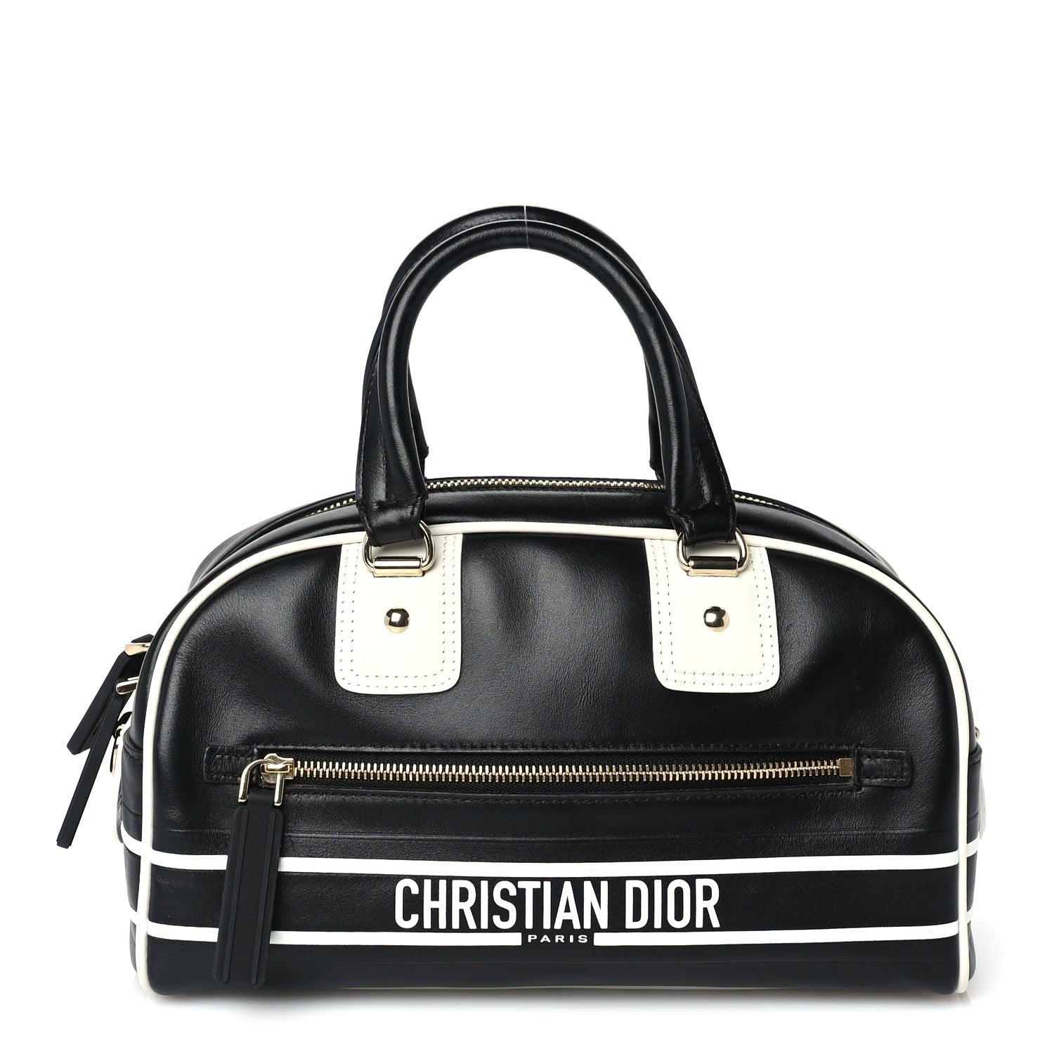 Christian Dior Calfskin Small Dior Vibe Zip Bowling Bag Black White 1 of 8