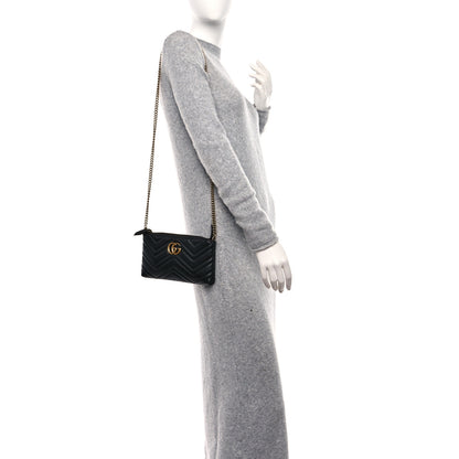 Gucci Calfskin Matelasse Mini GG Marmont Chain Bag Black 3 of 9