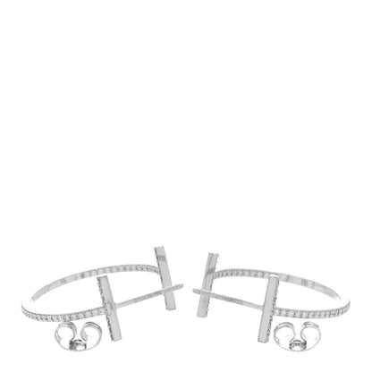 Tiffany 18K White Gold Diamond Medium T Wire Hoop Earrings 3 of 6