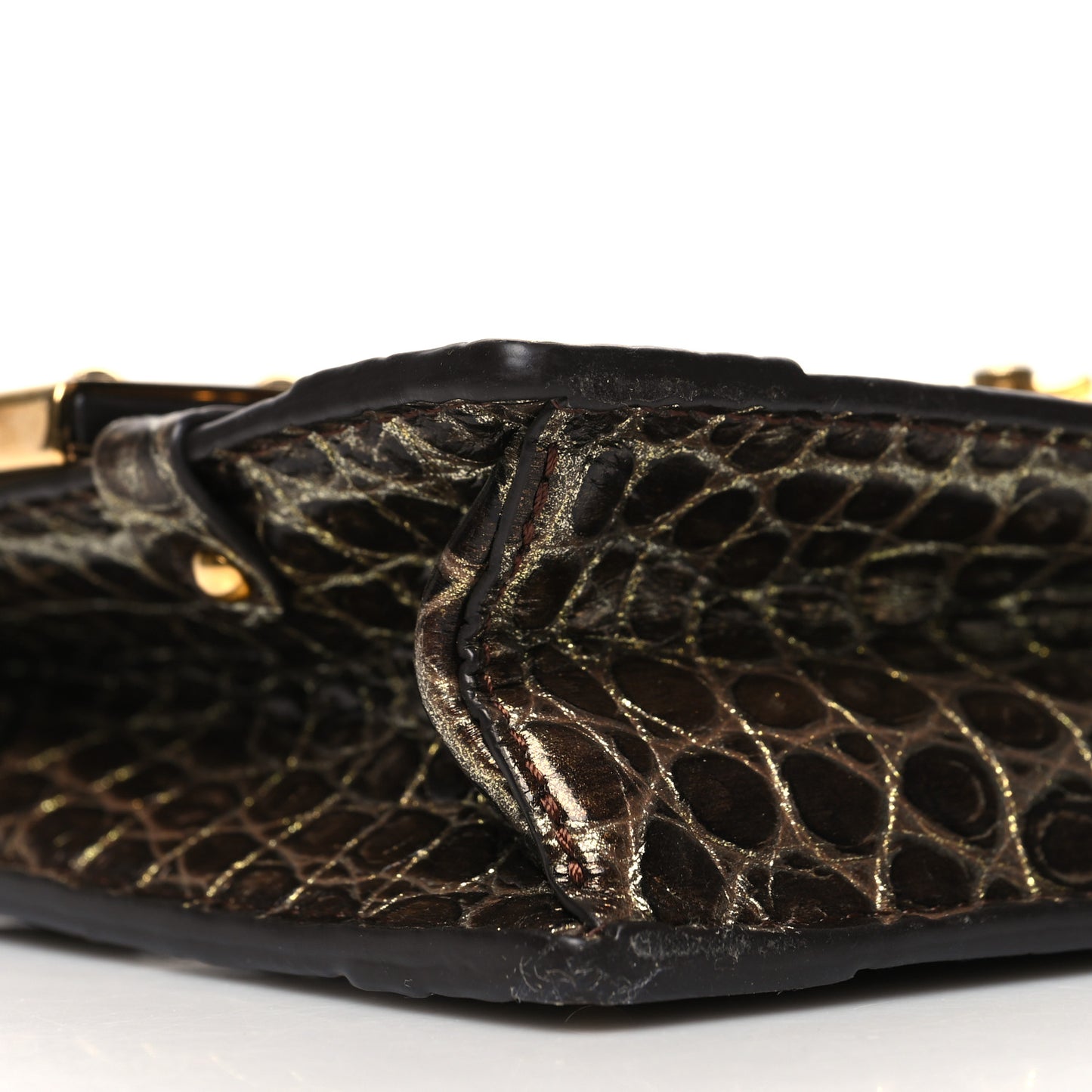Crocodile Trunk Chain Wallet Gold Black