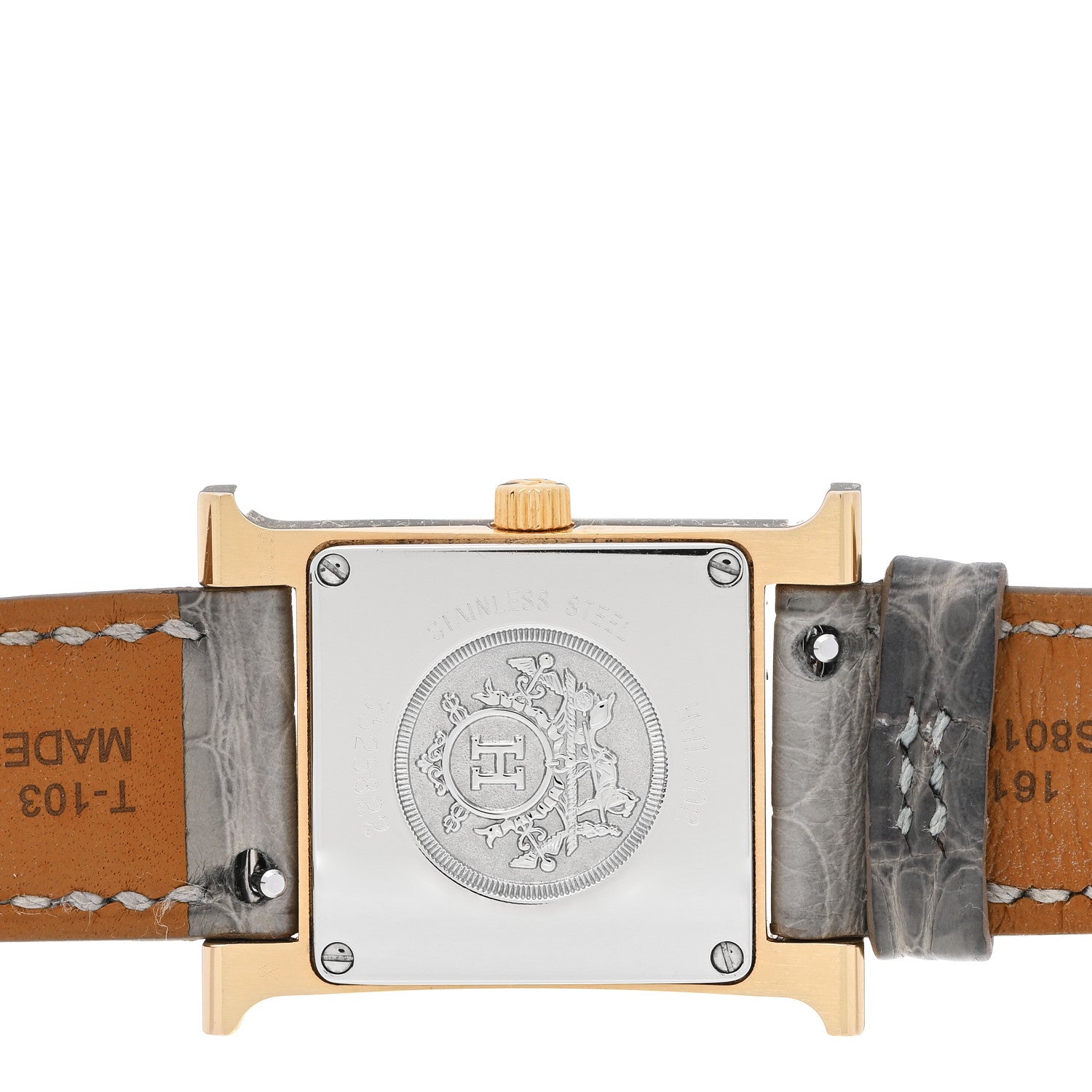 Hermes Stainless Steel Alligator Diamond Mother of Pearl 21mm Heure H Hour Quartz Watch Gris Perle 4 of 5