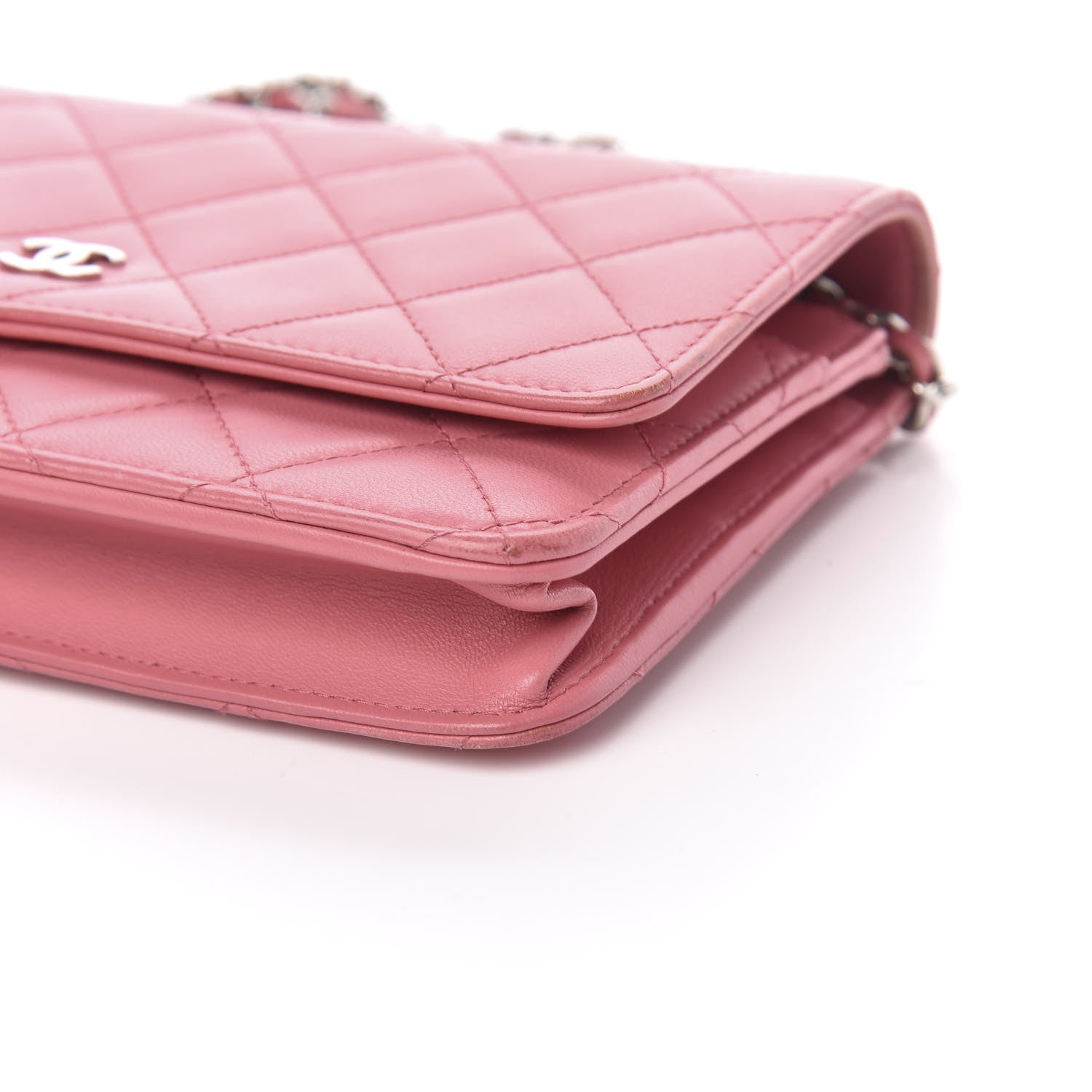 Chanel Lambskin Quilted Wallet On Chain WOC Pink 10 of 15
