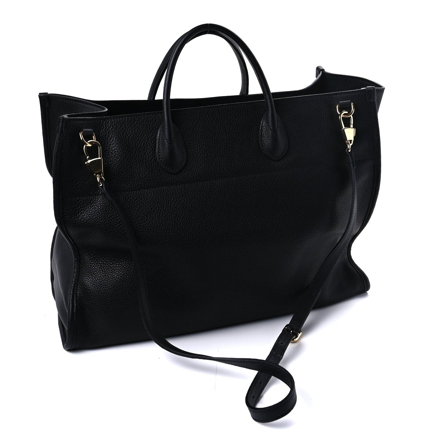 Grained Calfskin Logo Embossed Large Tote Black