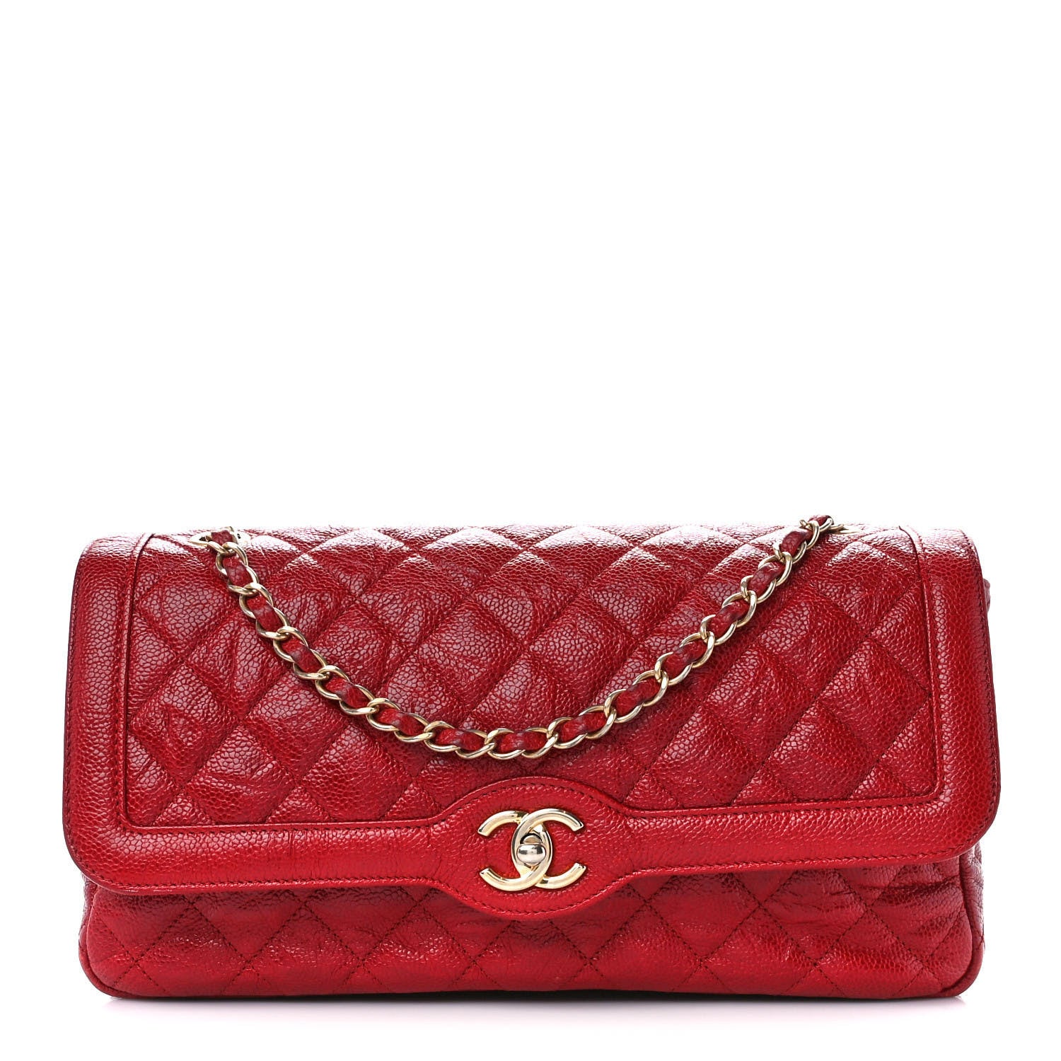 Chanel Crumpled Grained Calfskin Quilted Large Two Tone Flap Bag Red 1 of 13