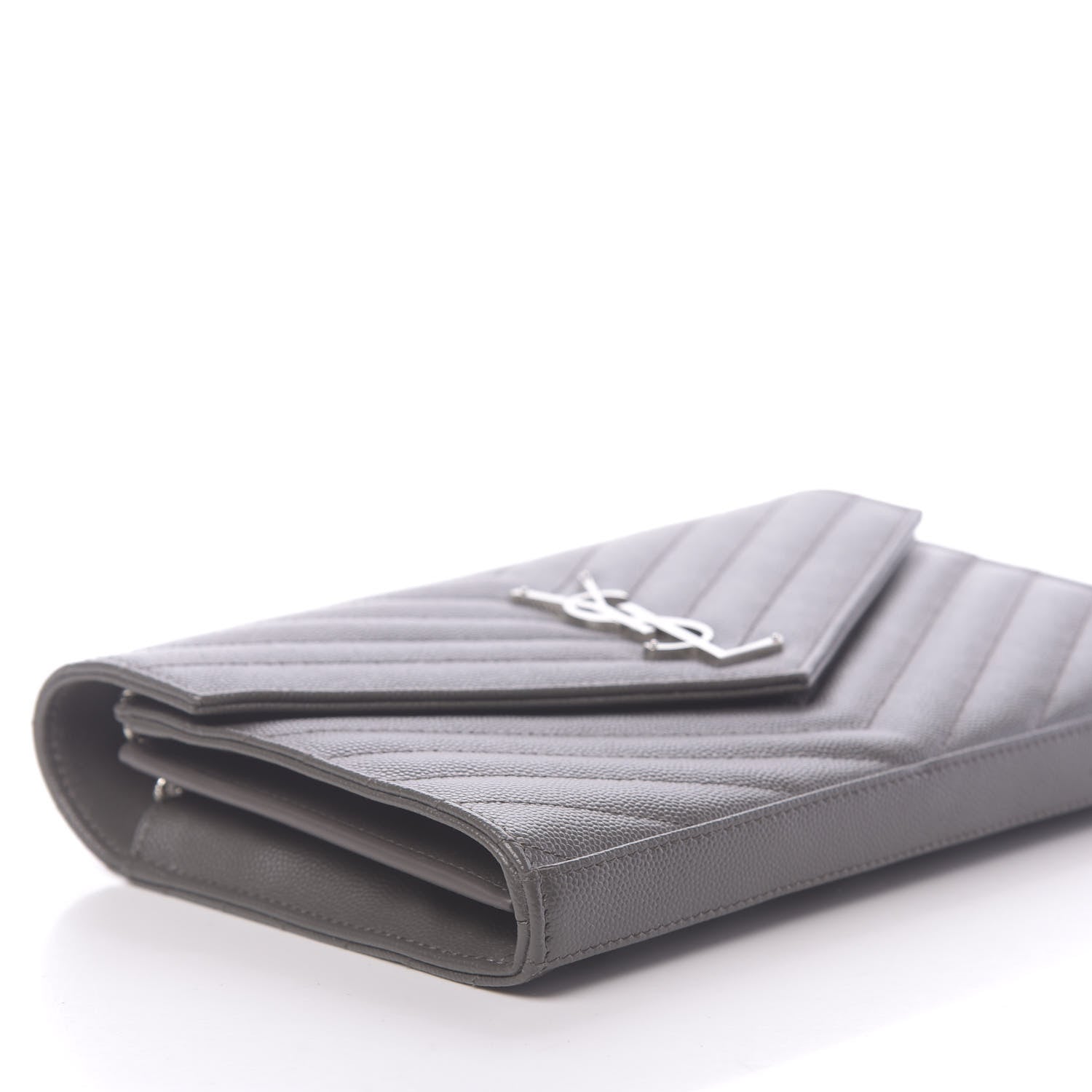 Saint Laurent Grain De Poudre Matelasse Chevron Monogram Chain Wallet Earth 7 of 9