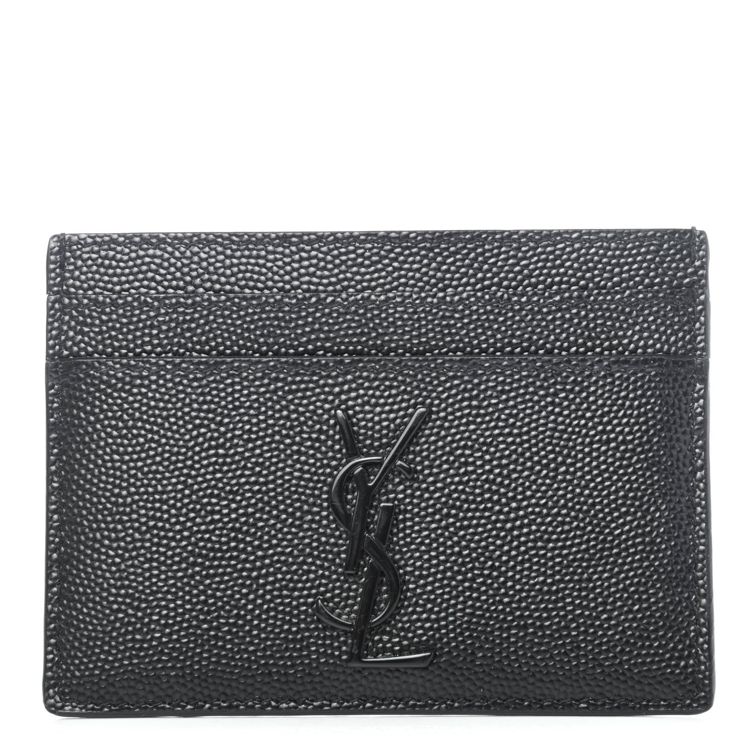 Saint Laurent Grain De Poudre Monogram Credit Card Case Black 1 of 4