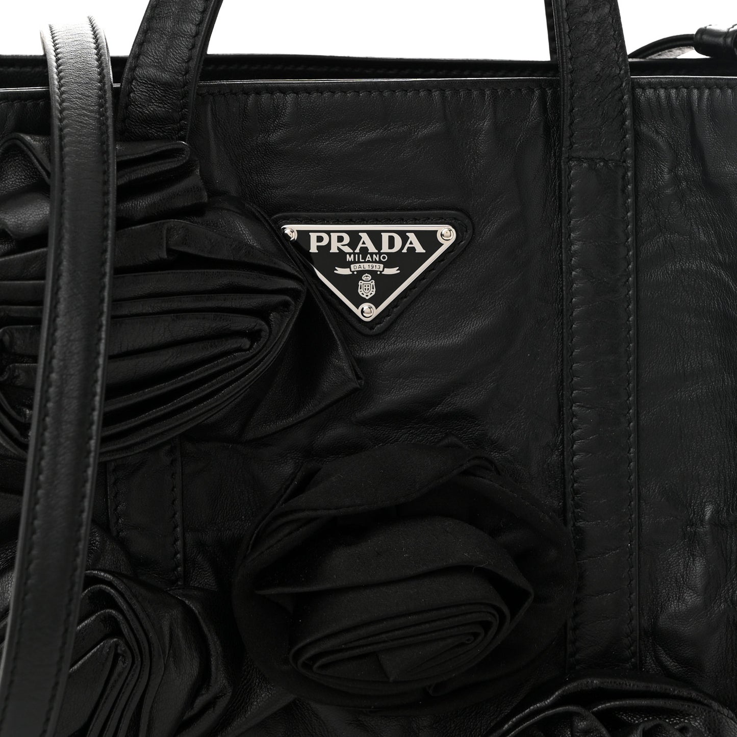 Nappa Antique Rosette Flower Mini Tote Bag Black