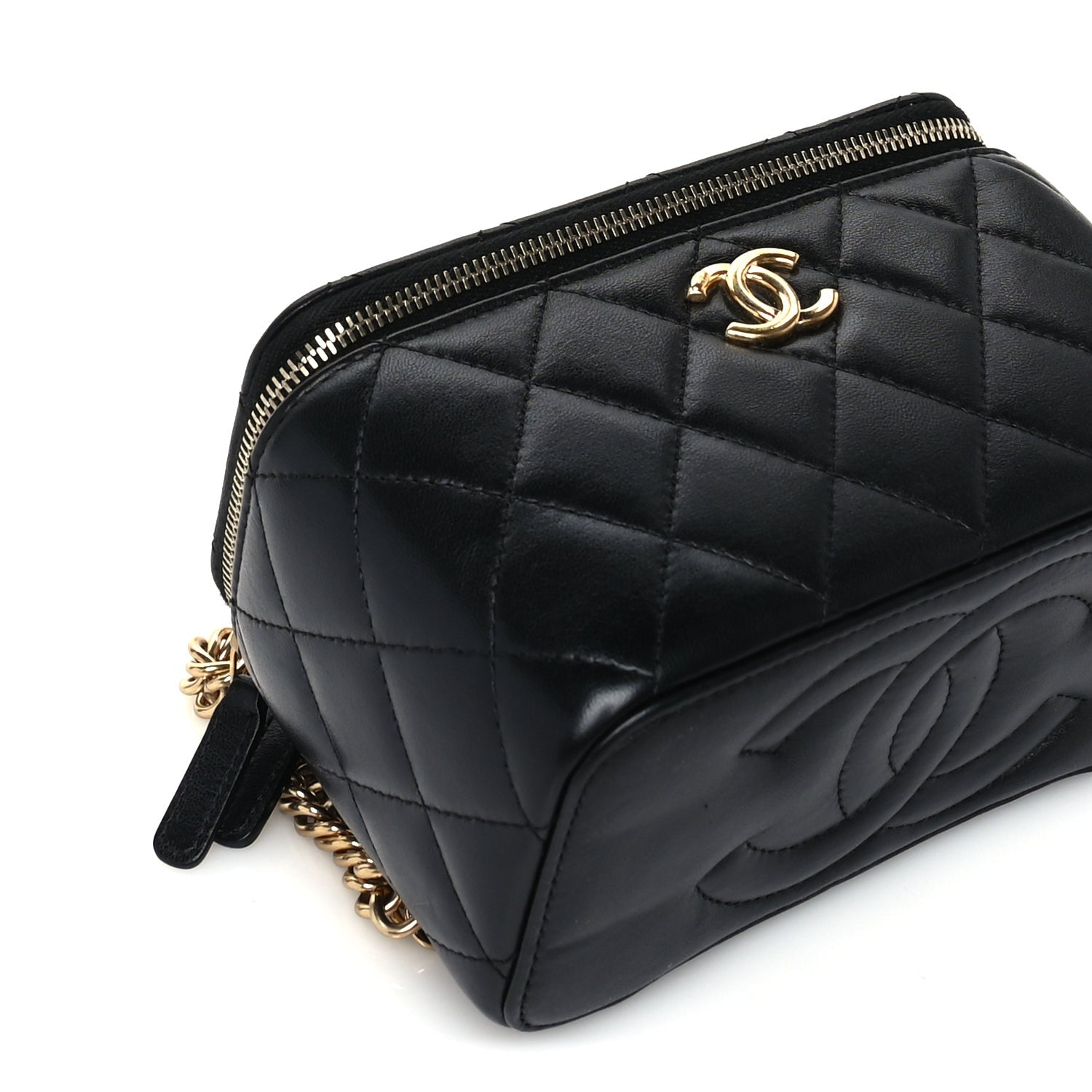 Chanel Lambskin Enamel Quilted Logo Small Vanity Case With Chain  Black 8 of 9