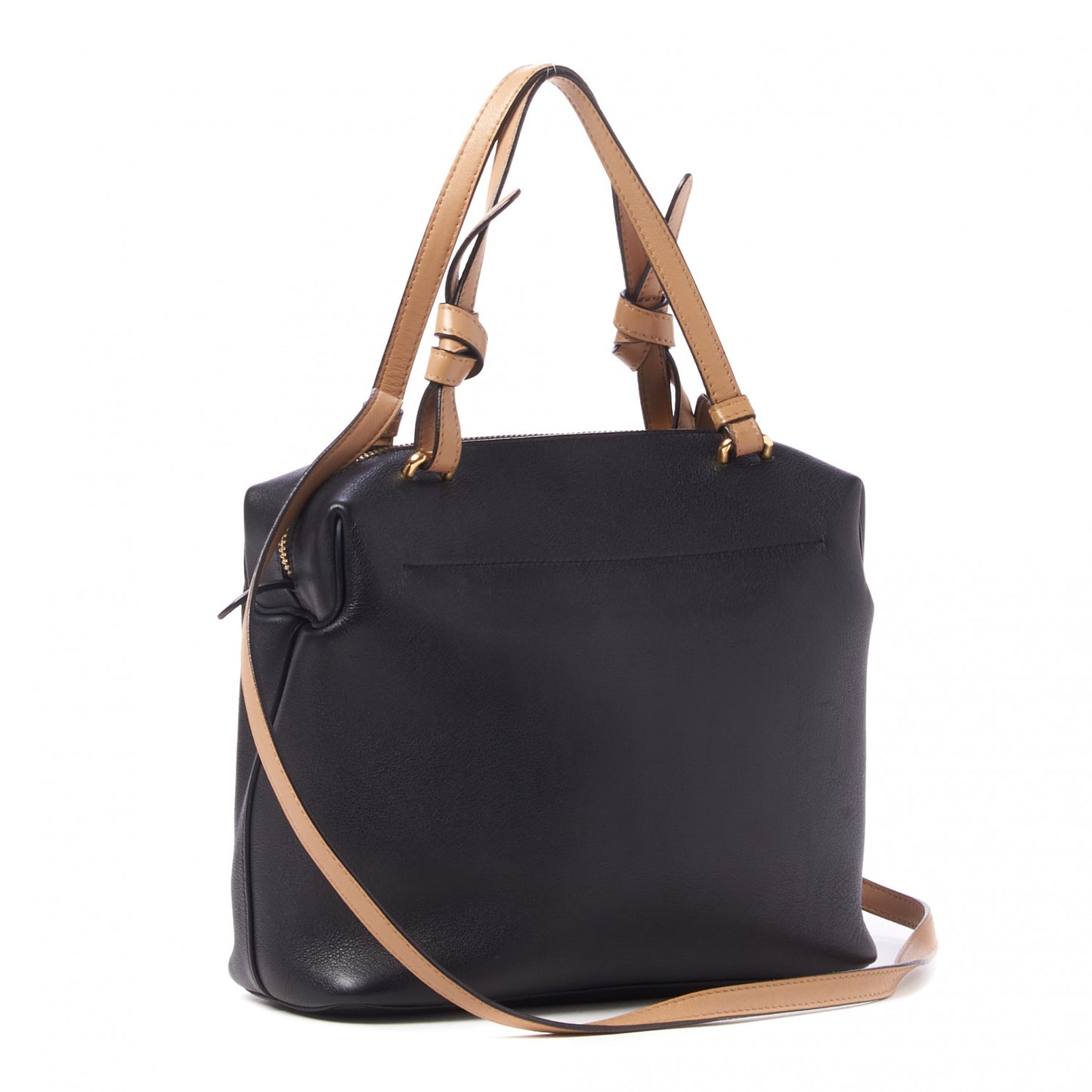 Lambskin Small Soft Cube Satchel Black Tan