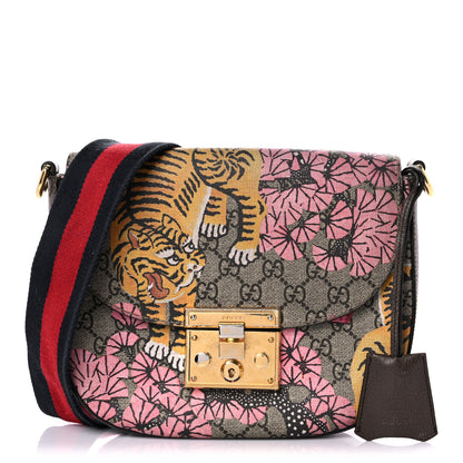 Gucci GG Supreme Monogram Bengal Web Medium Padlock Messenger Shoulder Bag Beige Pink 1 of 28