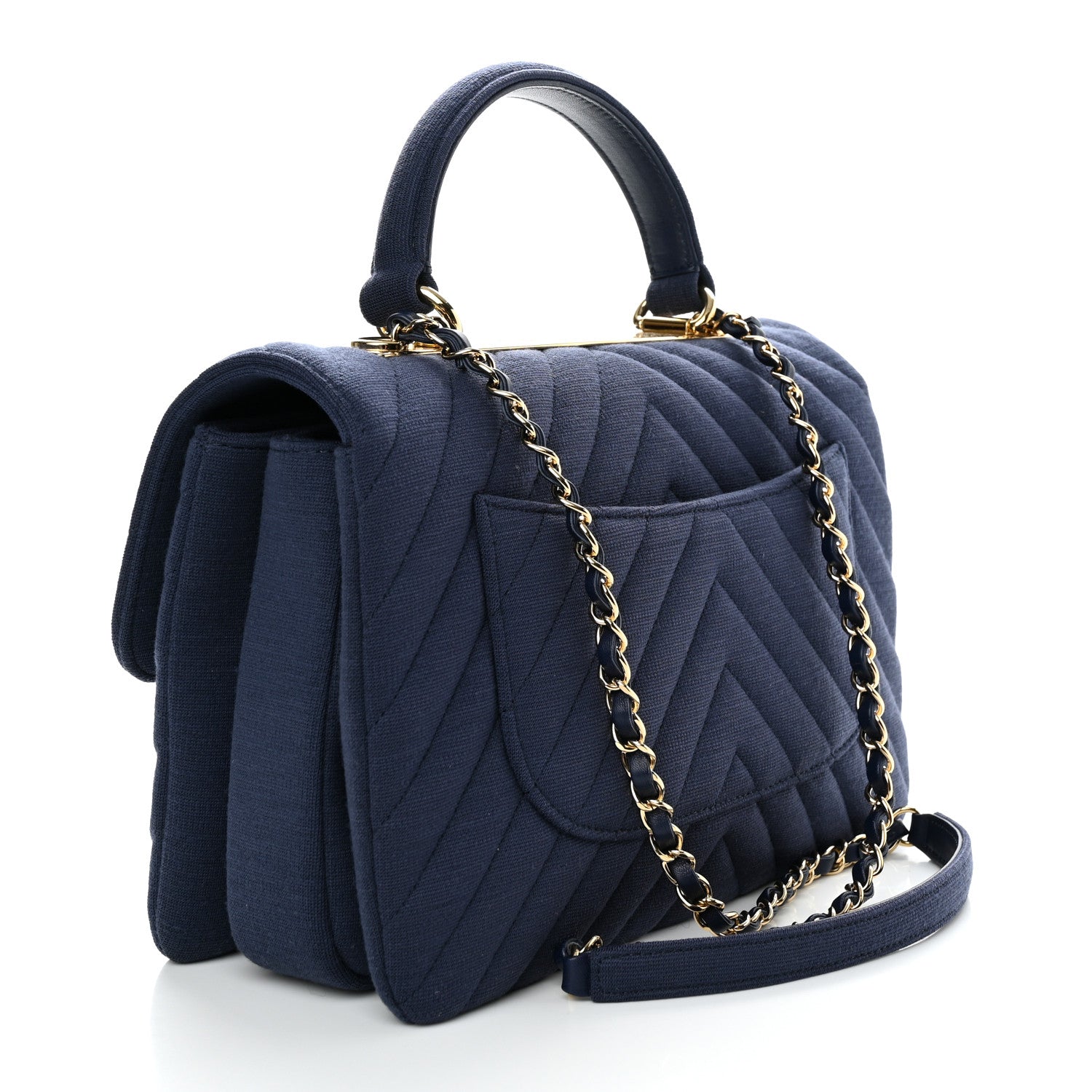 Chanel Jersey Chevron Quilted Medium Trendy CC Dual Handle Flap Bag Navy 3 of 10