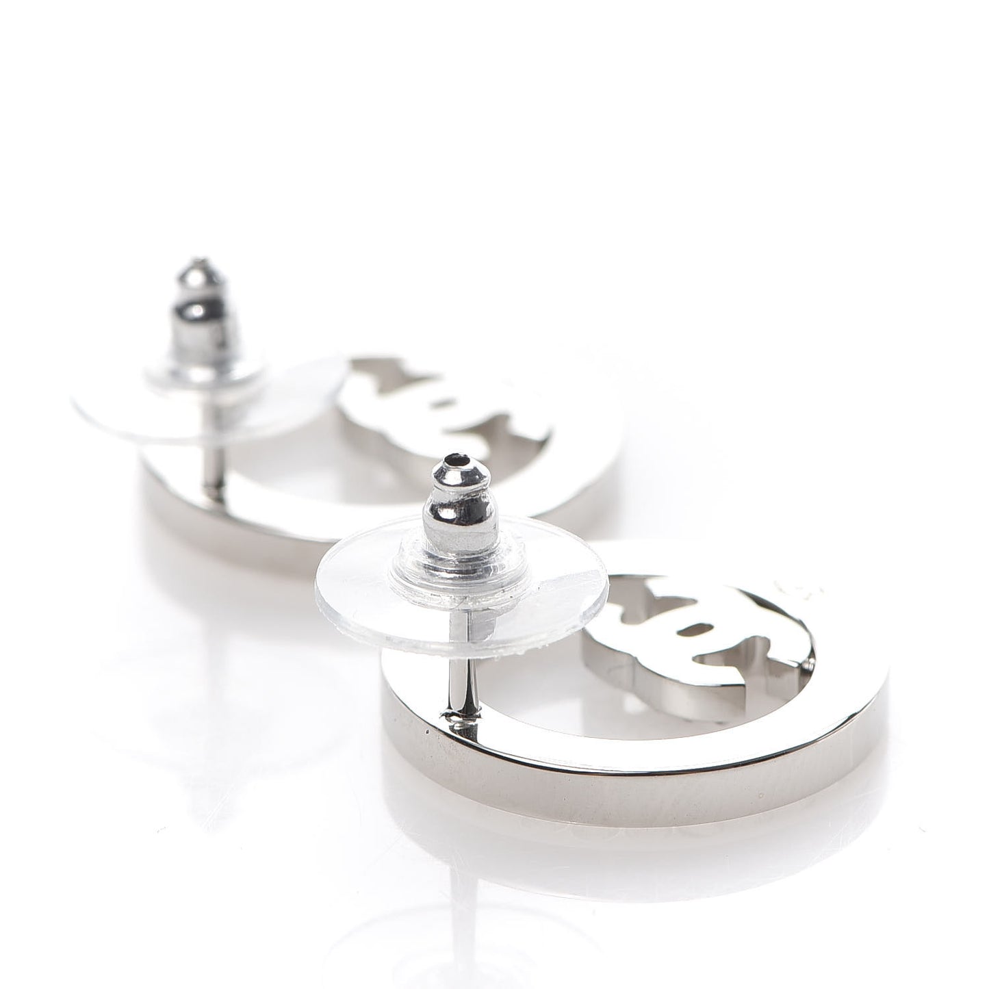 Crystal CC Round Earrings Silver