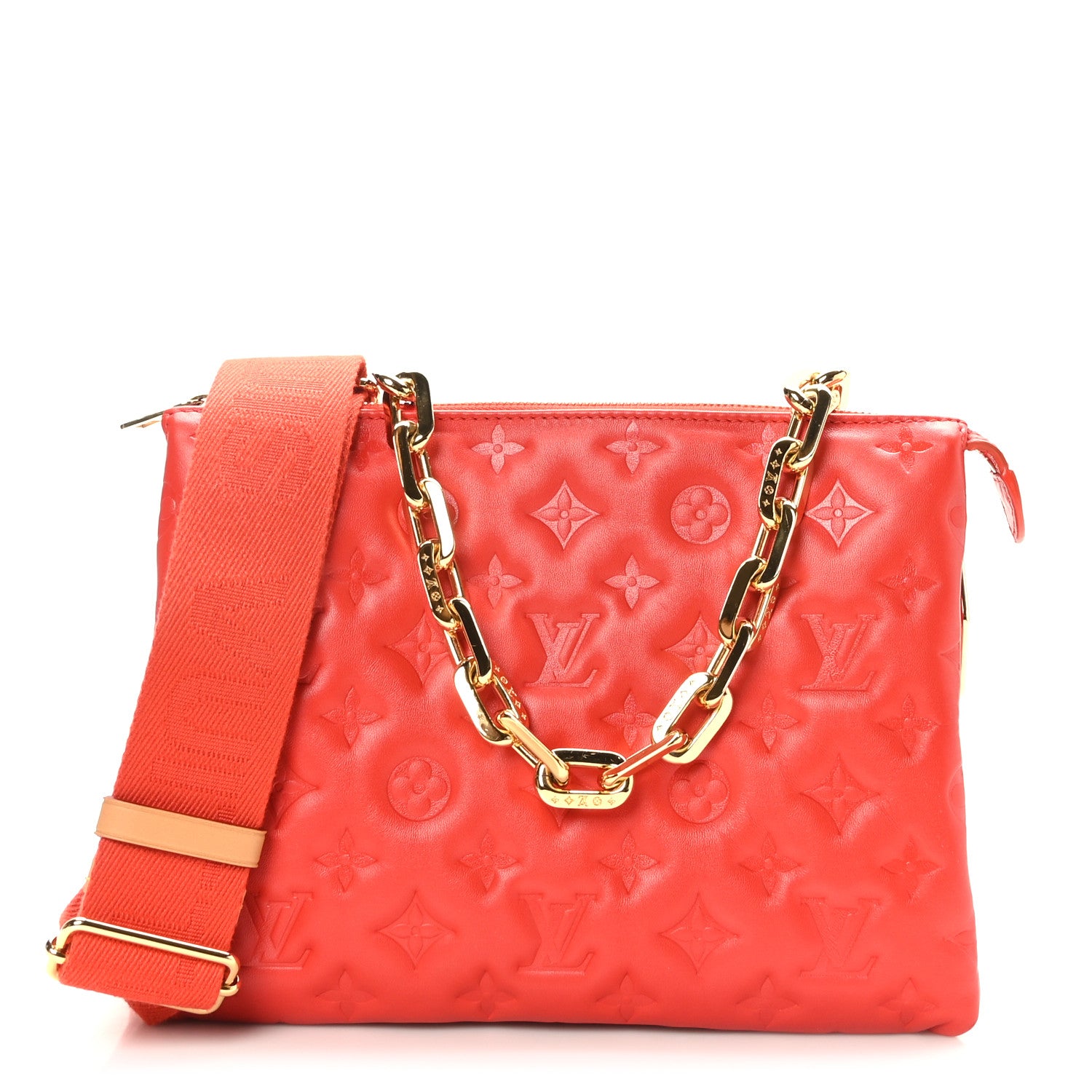 Louis Vuitton Lambskin Embossed Monogram Coussin PM Red 1 of 10