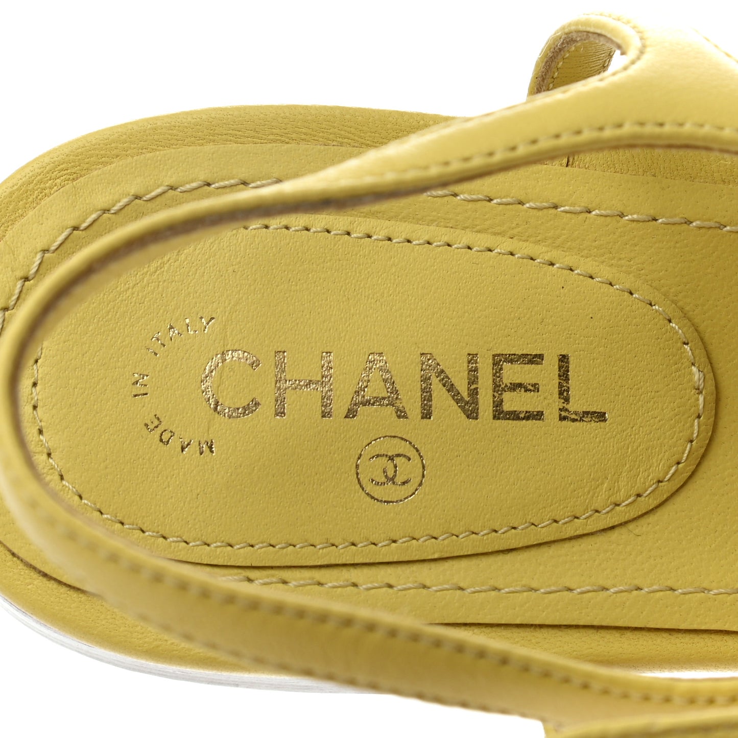 Lambskin CC Logo Thong Sandals 36 Yellow