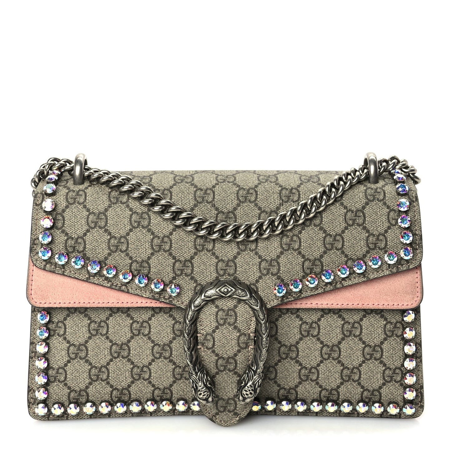 GG Supreme Monogram Suede Crystal Small Dionysus Shoulder Bag  Beige Ebony Light Peonia