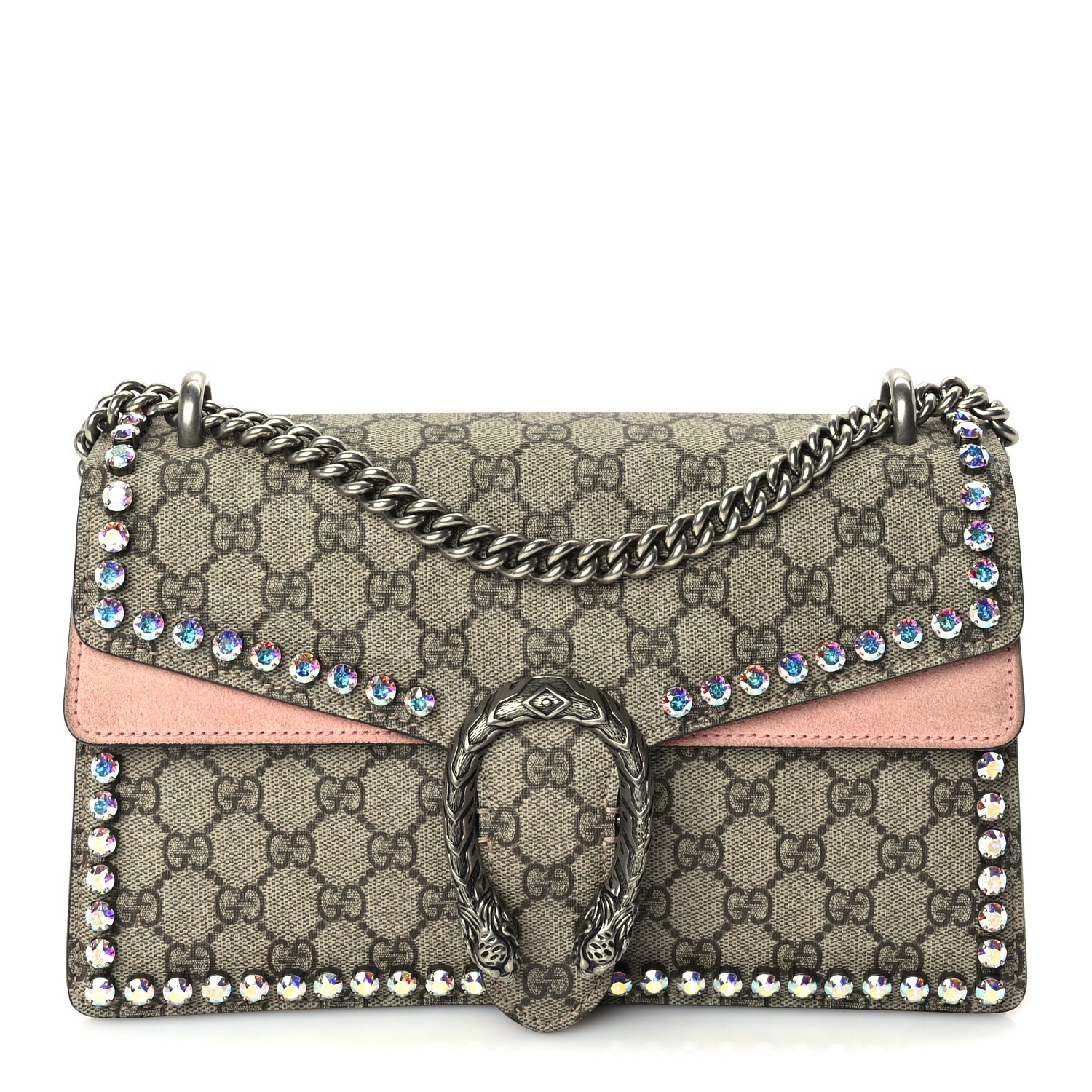 Gucci GG Supreme Monogram Suede Crystal Small Dionysus Shoulder Bag  Beige Ebony Light Peonia 1 of 9