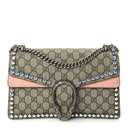 Gucci GG Supreme Monogram Suede Crystal Small Dionysus Shoulder Bag  Beige Ebony Light Peonia 1 of 9