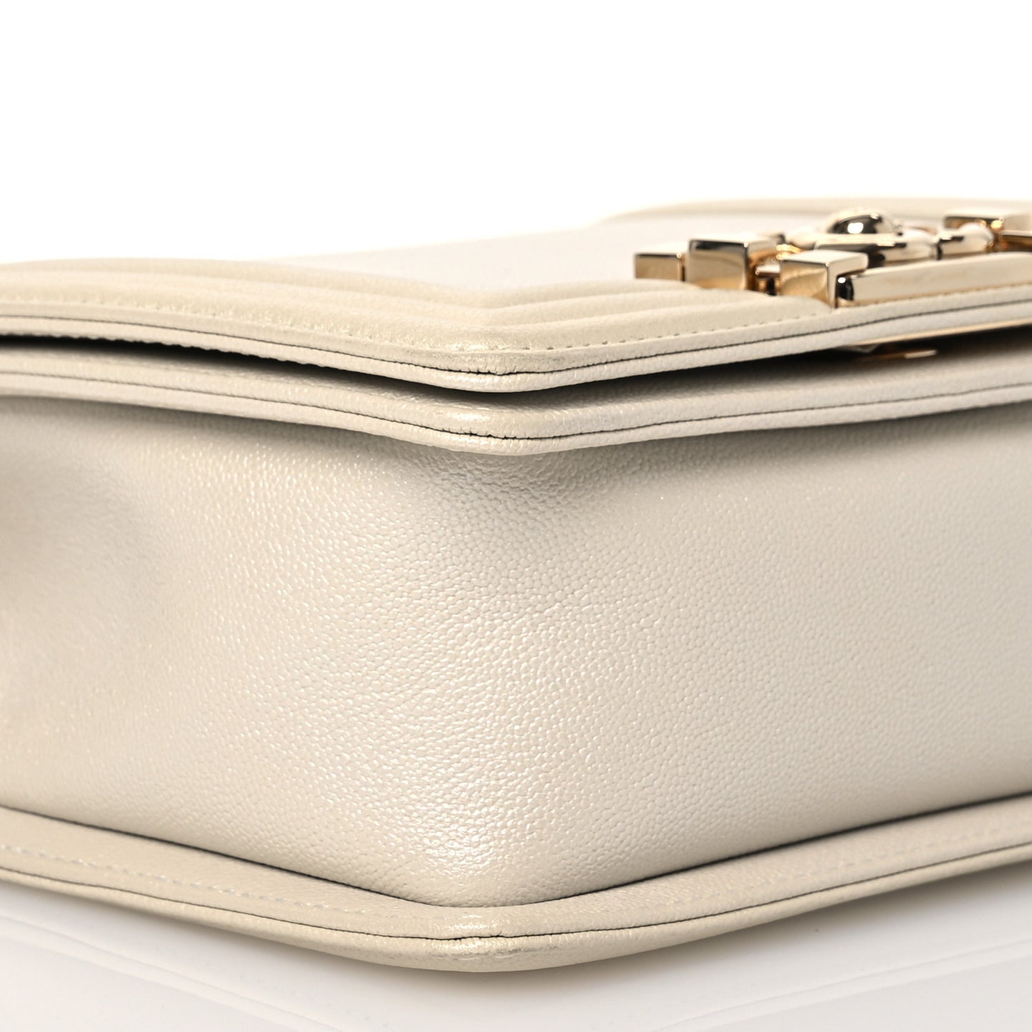 Iridescent Caviar Mini Boy Flap White