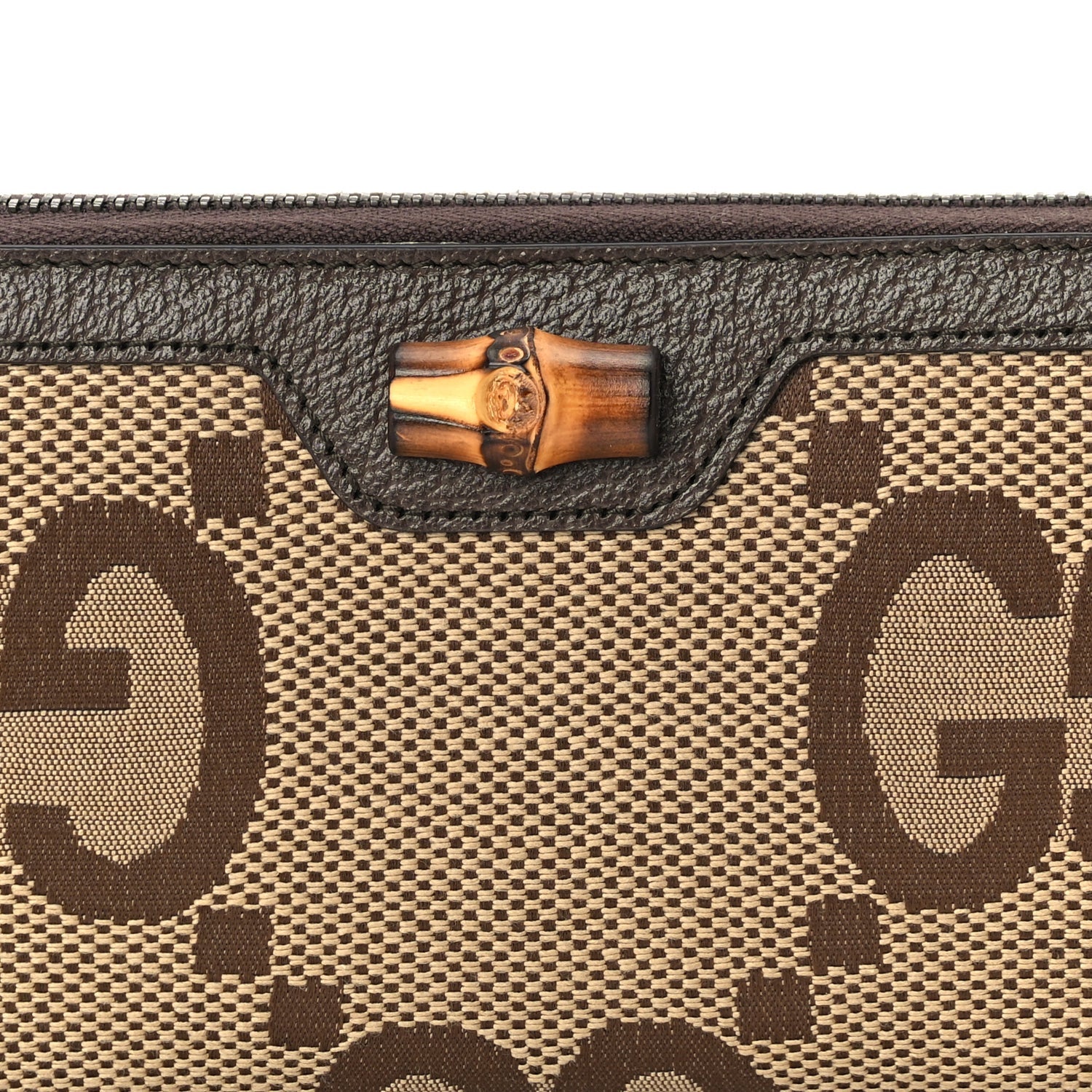 Gucci Monogram Jumbo GG Textured Dollar Calfskin Diana Zip Around Continental Wallet Camel Ebony New Acero 6 of 8