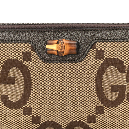 Gucci Monogram Jumbo GG Textured Dollar Calfskin Diana Zip Around Continental Wallet Camel Ebony New Acero 6 of 8