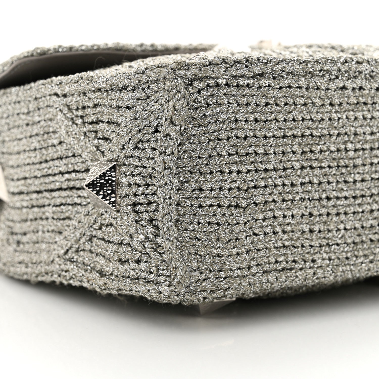 Valentino Garavani Metallic Lurex Knit Large Roman Stud Shoulder Bag Silver 8 of 11