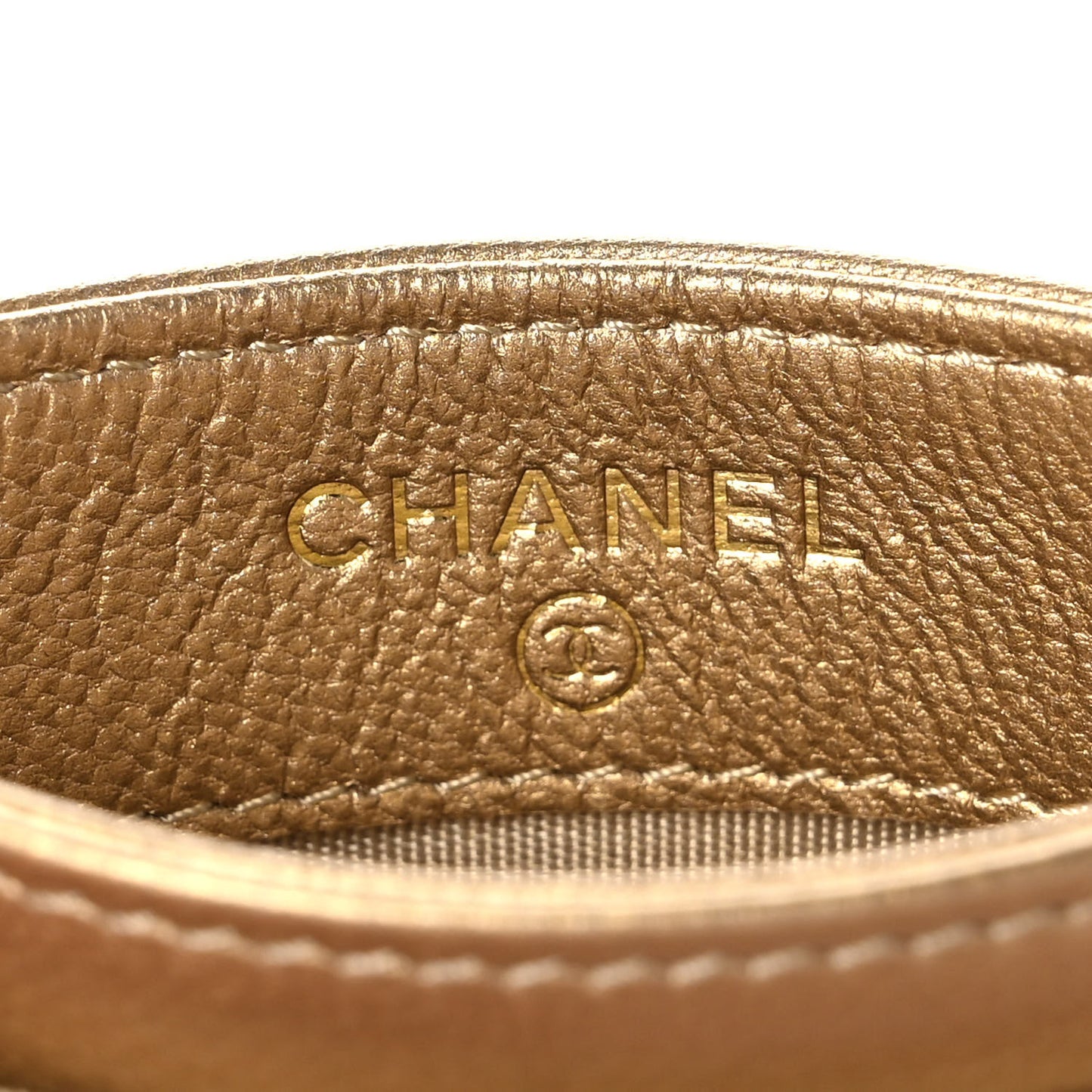 Metallic Lambskin Quilted Chanel 19 Card Holder Gold